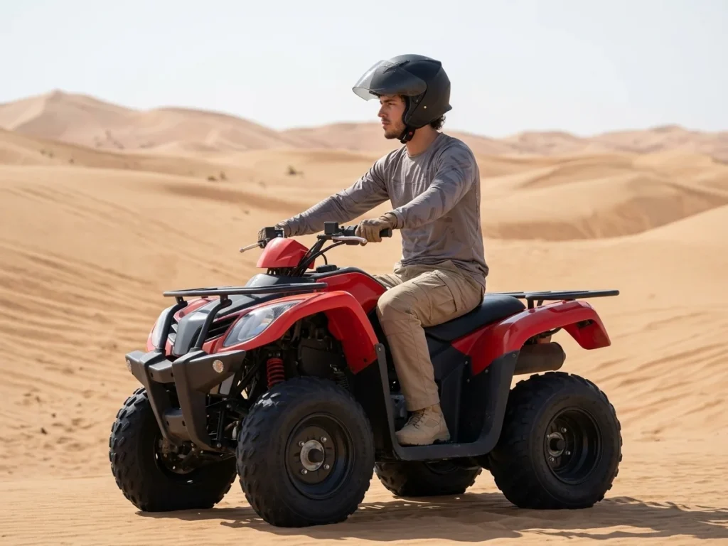 Quad bike rider wearing a helmet and safety gear in Dubai